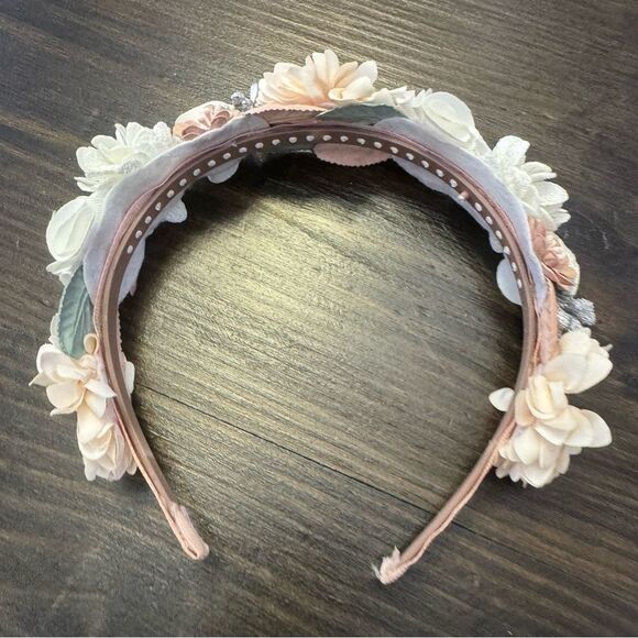 Chiffon floral beaded and studded bridal flower girl headband - Picture 3 of 6